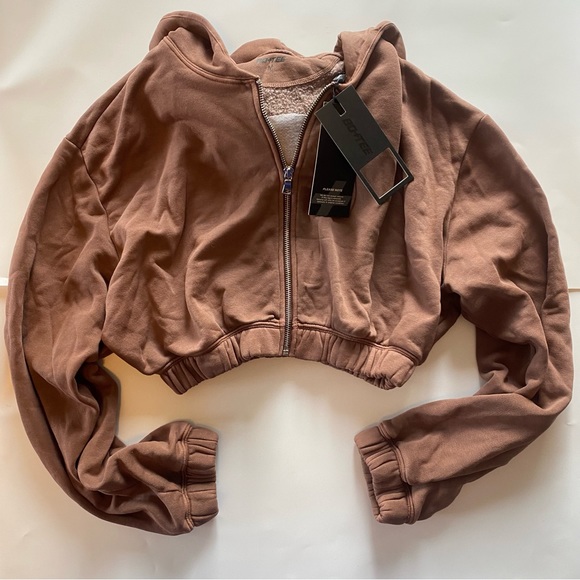 Bo+Tee /Oh Polly Vintage Sport Collection Crop Hoodie Full ZIP Brown Sz M NWT - Picture 7 of 14